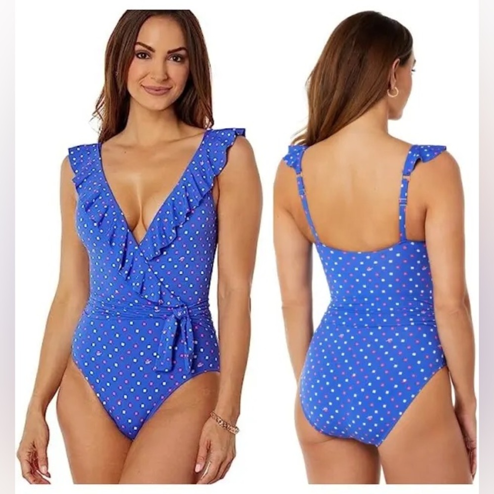 NWT Lilly Pulitzer Delphie Borealis Blue Lilly Squared One Piece Swimsuit